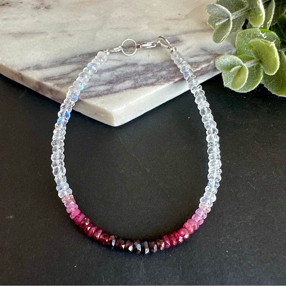 Ruby Bracelet beaded Ombré Gemstone bracelet sterling silver